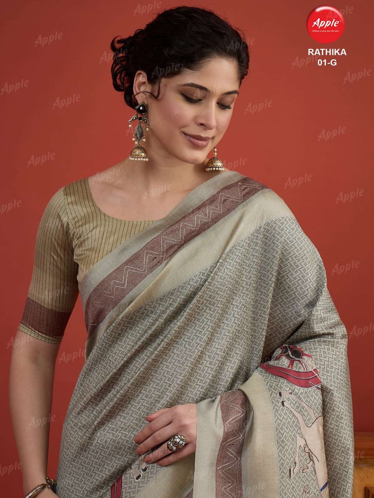 APPLE RATHIKA 1 ART SILK FABRIC WITH HERITAGE ART WORK ON SAREE WHOLESALE IN SURAT 
